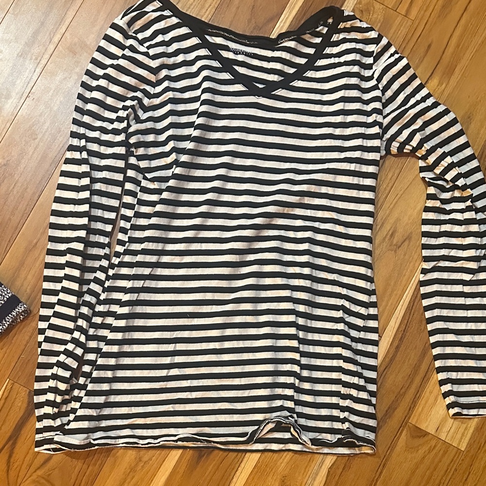 Motherhood Maternity Black and Cream Striped Long Sleeve Top